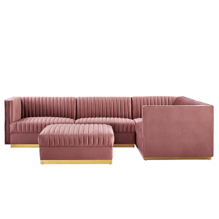 Sanguine 5-Piece Channel Tufted Performance Velvet Right-Facing Modular Sectional Sofa