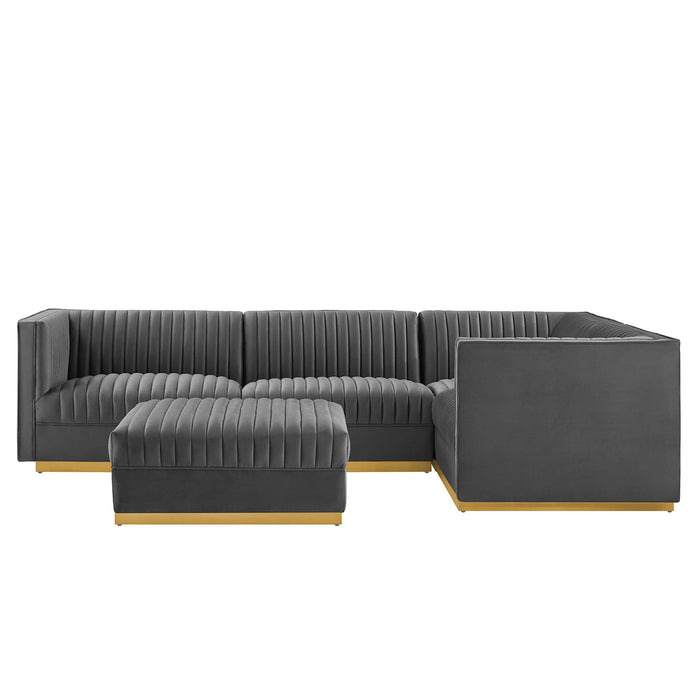 Sanguine 5-Piece Channel Tufted Performance Velvet Right-Facing Modular Sectional Sofa