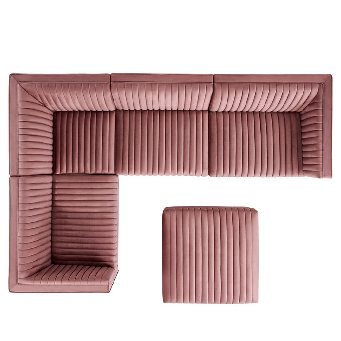 Sanguine 5-Piece Channel Tufted Performance Velvet Left-Facing Modular Sectional Sofa