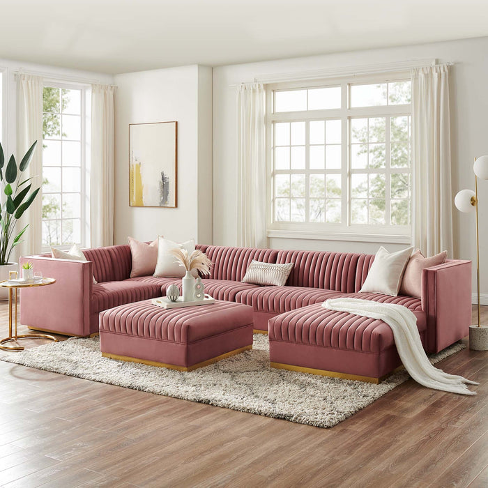 Sanguine 7-Piece Channel Tufted Performance Velvet Left-Facing Modular Sectional Sofa