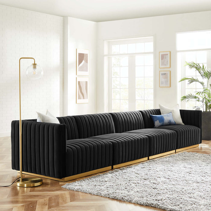 Conjure Channel Tufted Performance Velvet 4-Piece Sofa