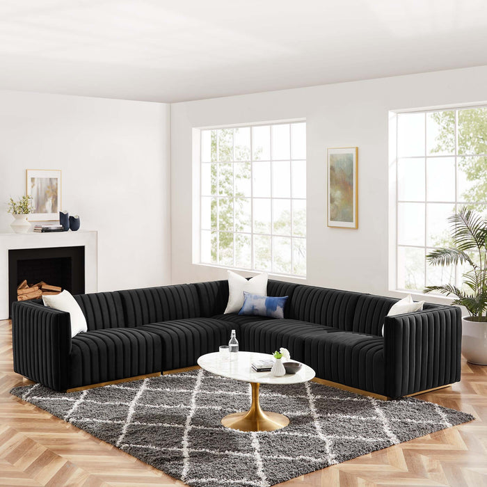 Conjure Channel Tufted Performance Velvet 5-Piece Sectional