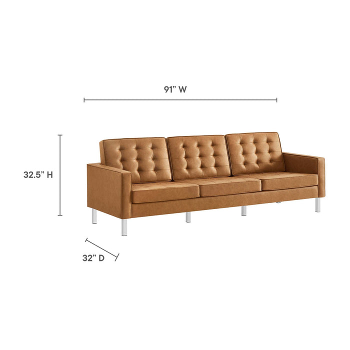 Loft Tufted Vegan Leather Sofa and Ottoman Set