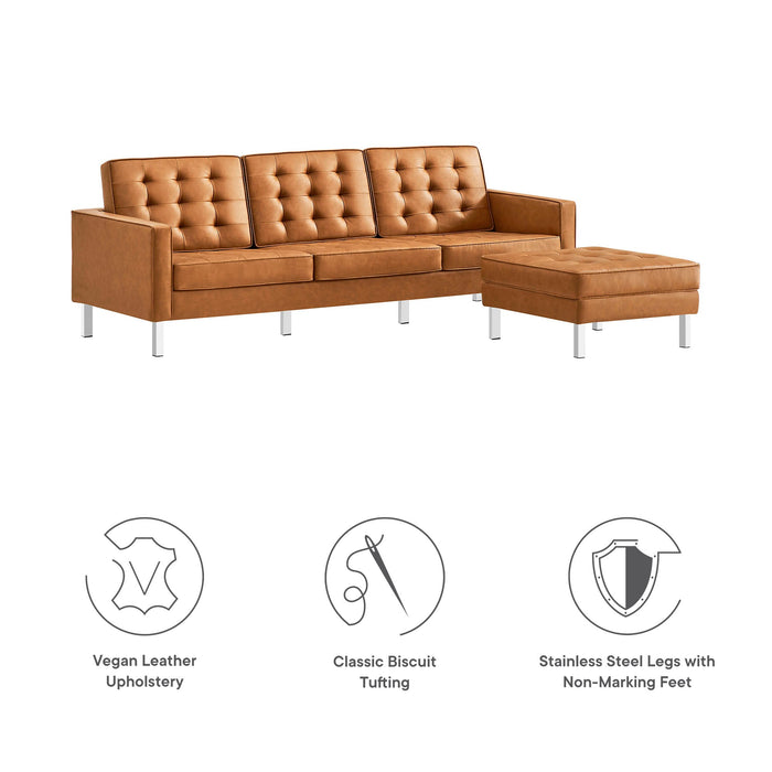 Loft Tufted Vegan Leather Sofa and Ottoman Set