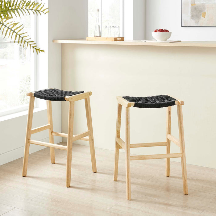 Saoirse Woven Rope Wood Bar Stool - Set of 2