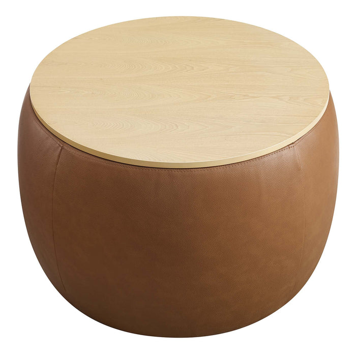 Perla Round Vegan Leather Storage Ottoman