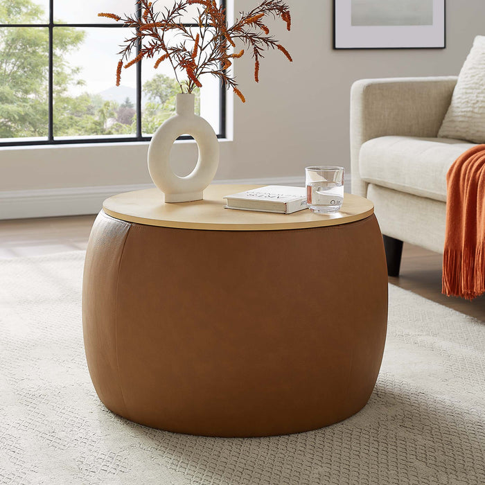 Perla Round Vegan Leather Storage Ottoman