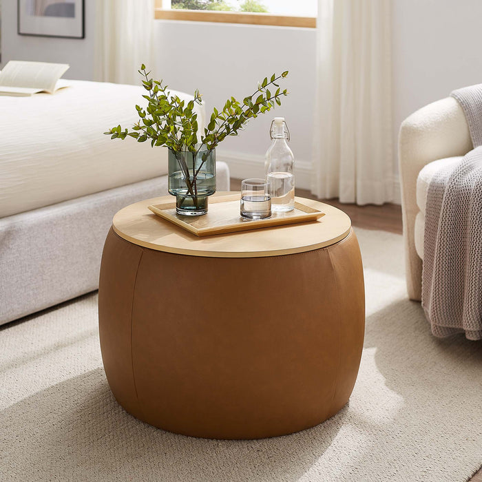 Perla Round Vegan Leather Storage Ottoman