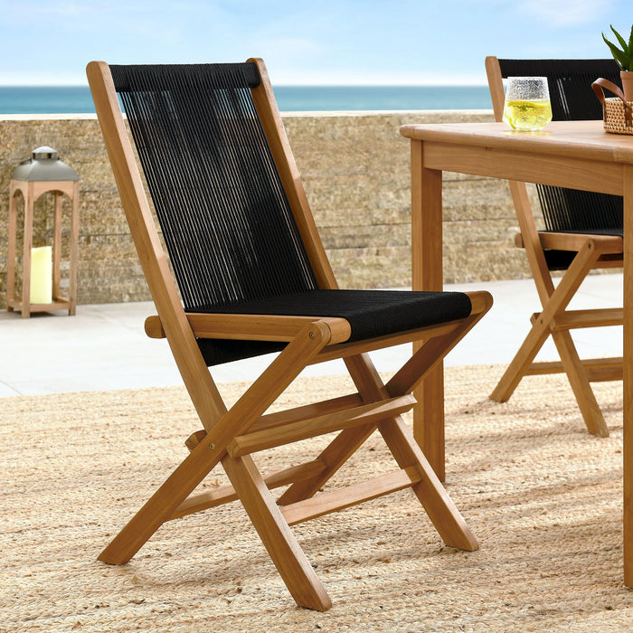 Vienna Outdoor Patio Teak and Rope Folding Chairs Set of 4