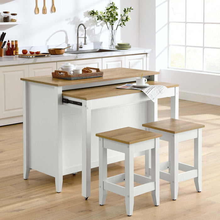 Farmstead 3-Piece Kitchen Island and Stool Set