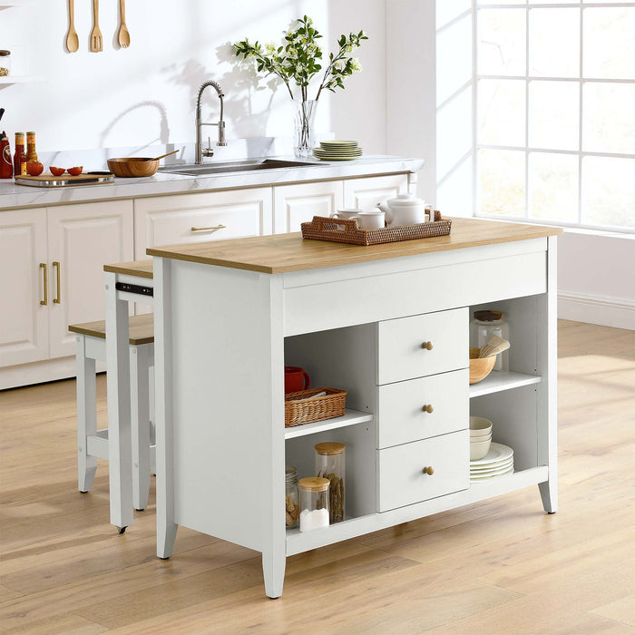 Farmstead 3-Piece Kitchen Island and Stool Set