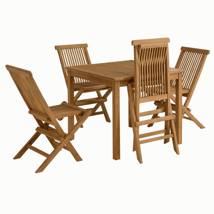 Vienna 5-Piece Outdoor Patio Teak Wood Dining Set with Folding Chairs