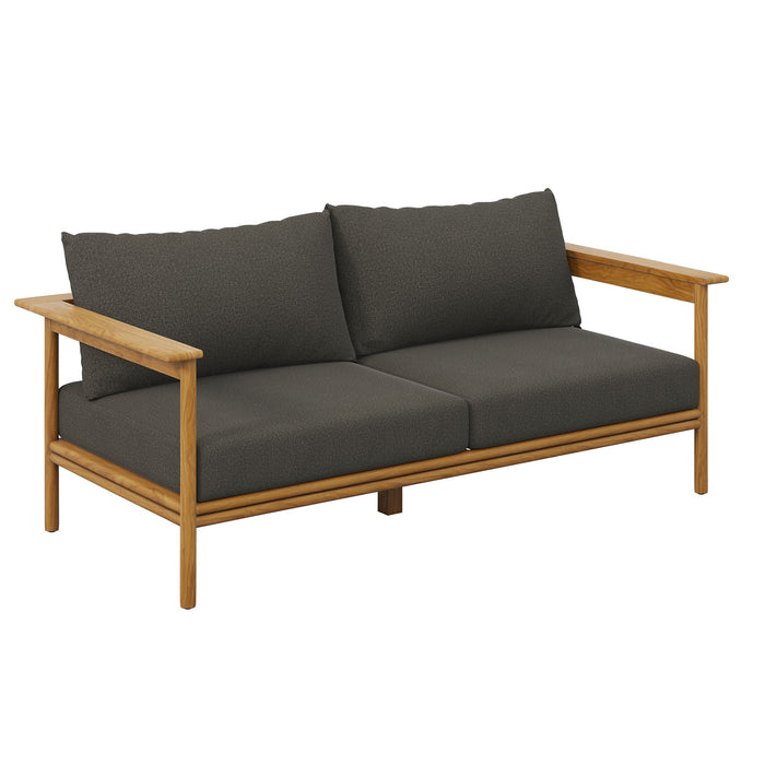 Wren 2-Piece Outdoor Patio Teak Wood Sofa and Ottoman Set