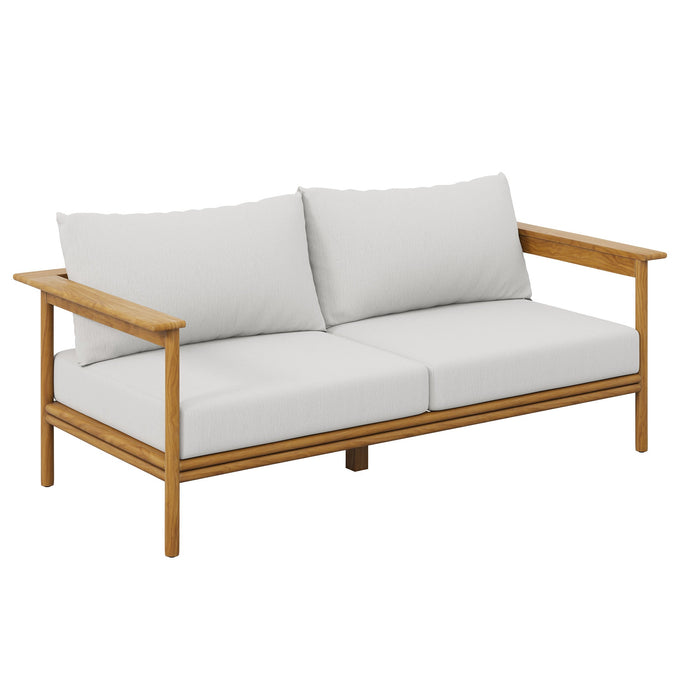 Wren 2-Piece Outdoor Patio Teak Wood Sofa and Ottoman Set