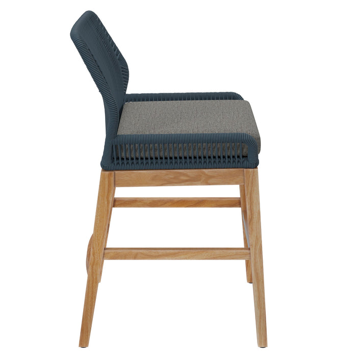 Wellspring Outdoor Patio Teak and Rope Counter Stool