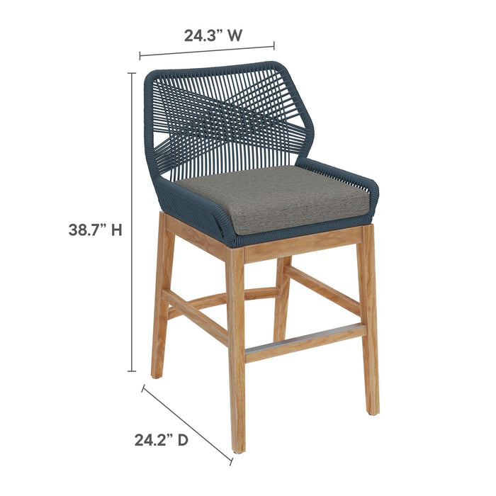 Wellspring Outdoor Patio Teak and Rope Counter Stool