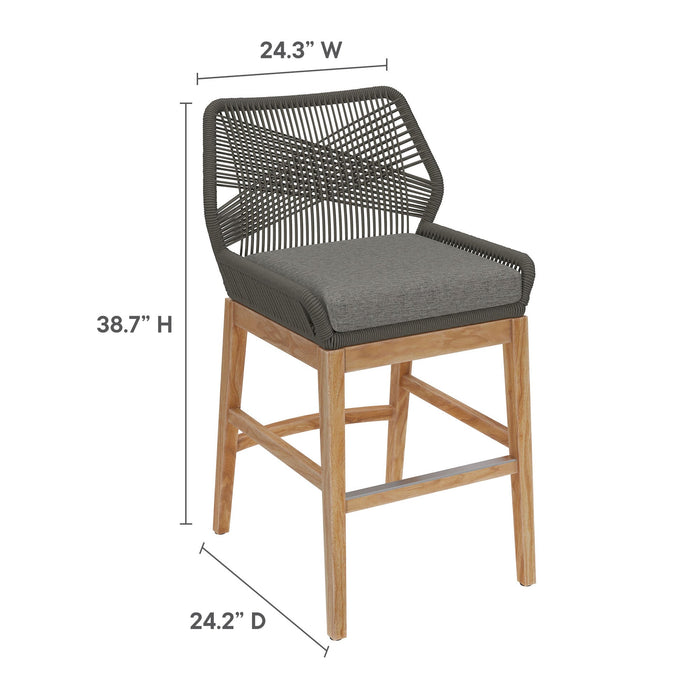 Wellspring Outdoor Patio Teak and Rope Counter Stool