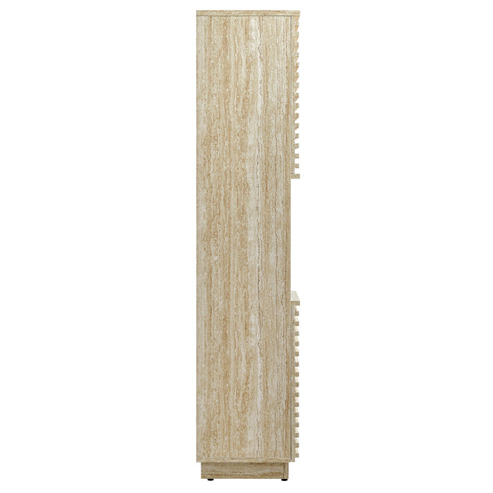 Render Tall Narrow Faux Travertine Linen Storage Cabinet