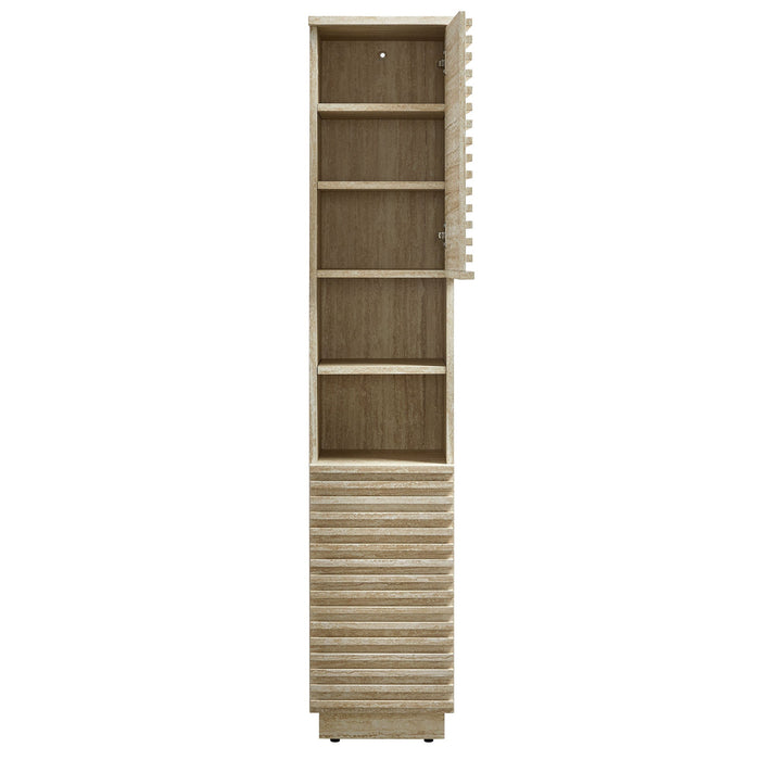 Render Tall Narrow Faux Travertine Linen Storage Cabinet