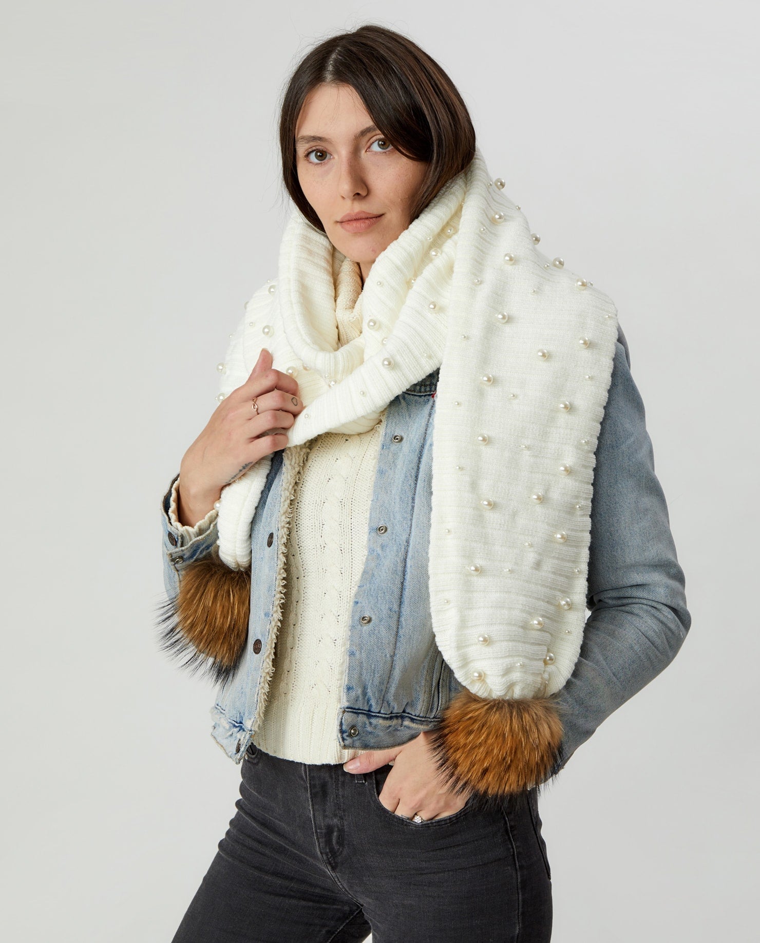 Foulard Long Doublé avec Perles - Mpompon