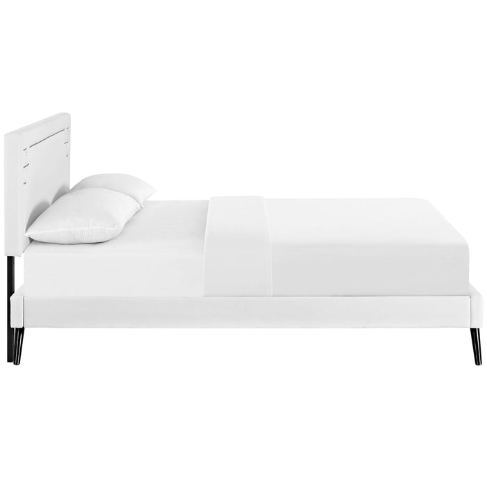 Josie Vinyl Full Platform Bed with Round Splayed Legs