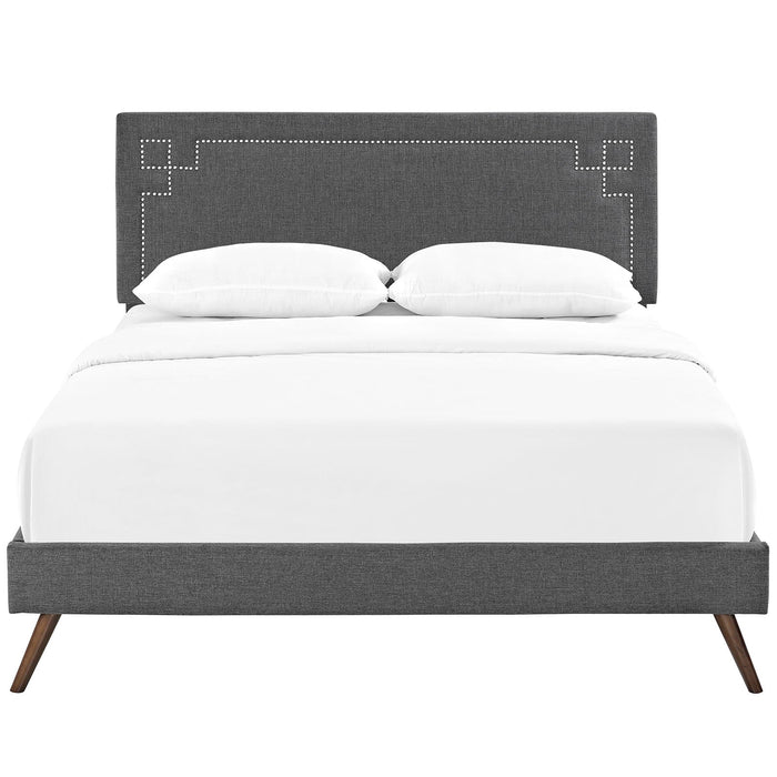 Josie Fabric Queen Platform Bed with Round Splayed Legs