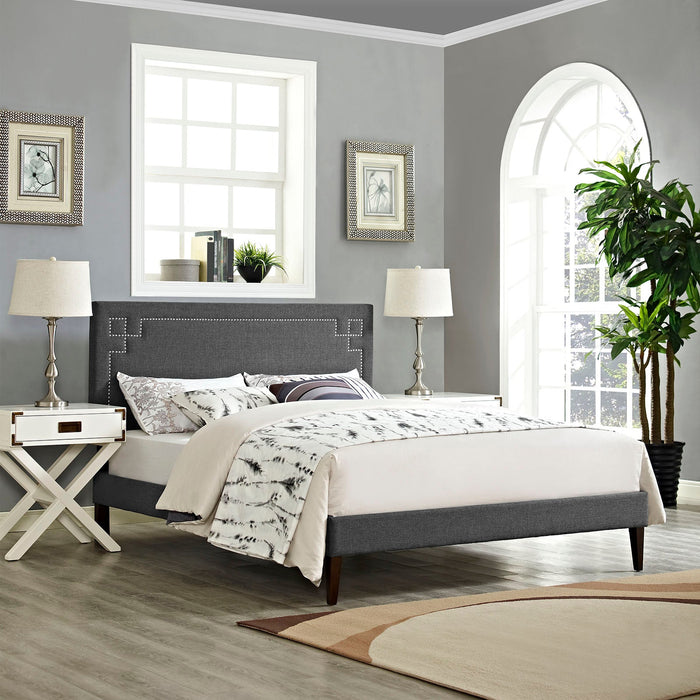 Josie Fabric Queen Platform Bed with Squared Tapered Legs