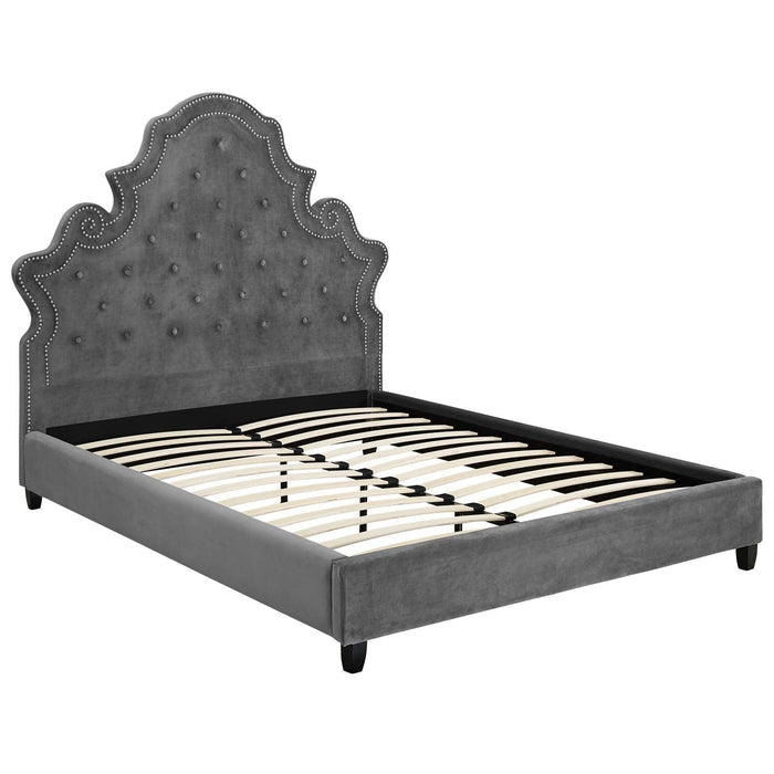 Valentina Tufted Nailhead Performance Velvet Platform Bed