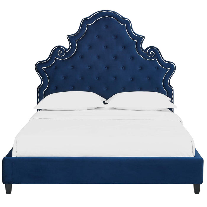 Valentina Tufted Nailhead Performance Velvet Platform Bed