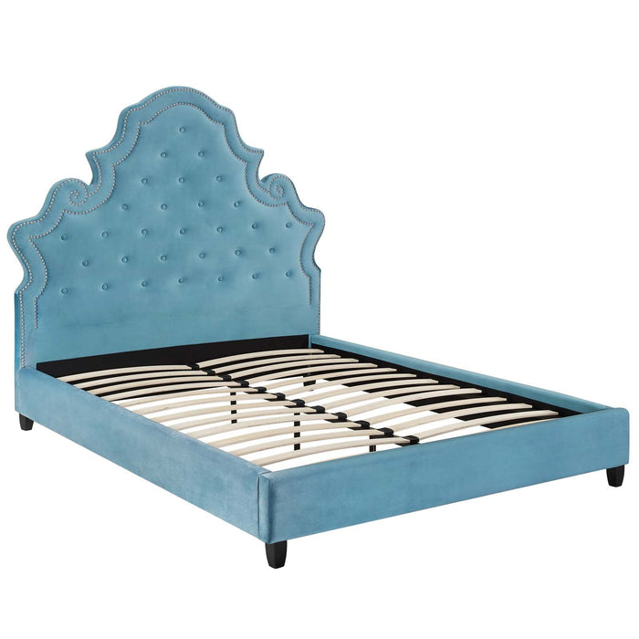 Valentina Tufted Nailhead Performance Velvet Platform Bed