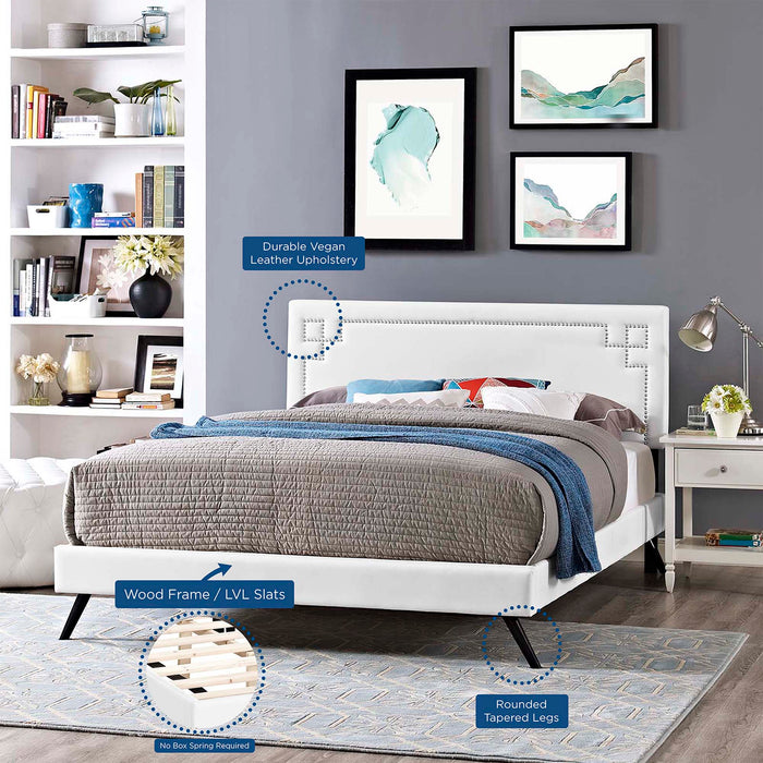 Ruthie Vinyl Platform Bed with Round Splayed Legs