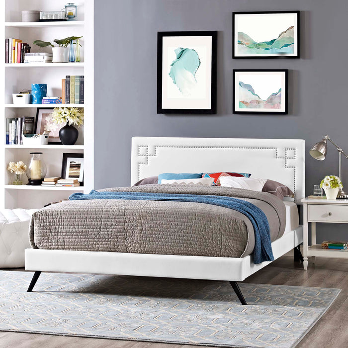 Ruthie Vinyl Platform Bed with Round Splayed Legs