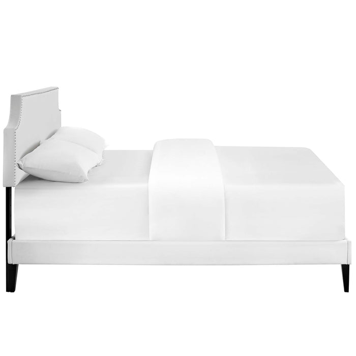 Corene Vinyl Platform Bed with Squared Tapered Legs