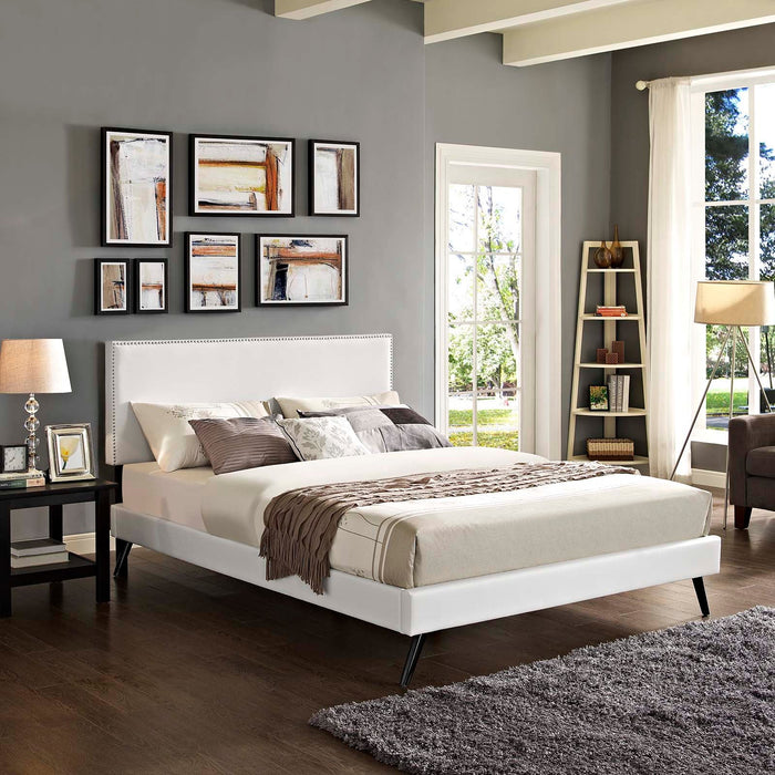 Macie Vinyl Platform Bed with Round Splayed Legs