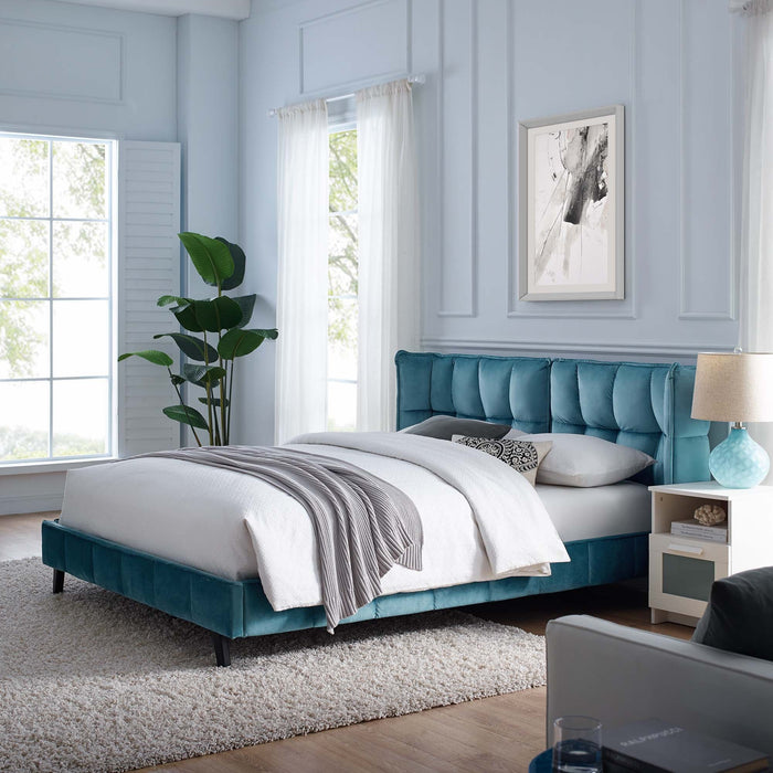 Makenna Performance Velvet Queen Platform Bed