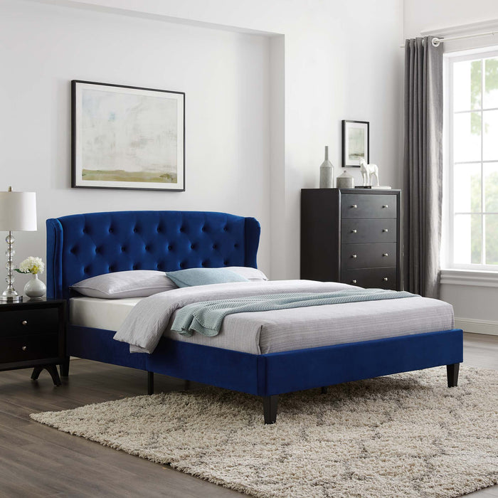 Penelope Tufted Wingback Performance Velvet Platform Bed