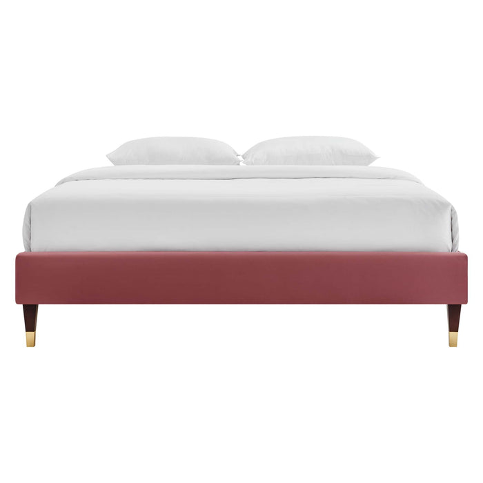 Aviana Performance Velvet Bed With Wood and Gold Legs