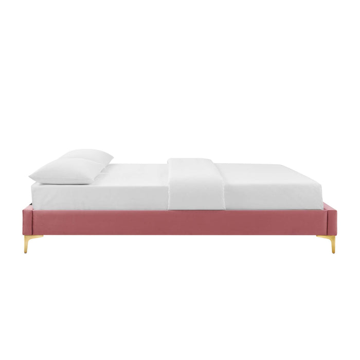 Adelaide Performance Velvet Platform Bed With Gold Metal Legs