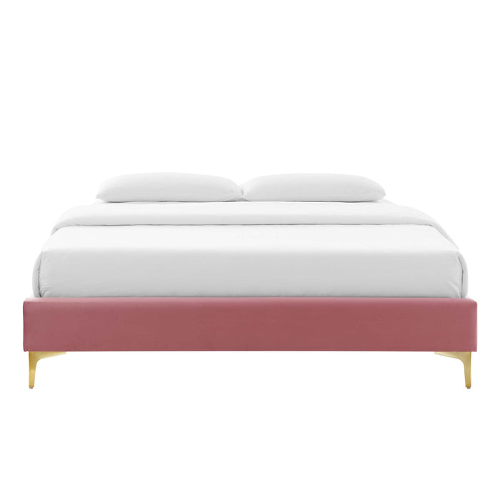 Adelaide Performance Velvet Platform Bed With Gold Metal Legs