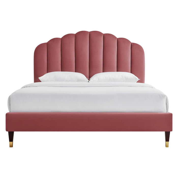 Daisy Performance Velvet Platform Bed Wood and Gold Legs