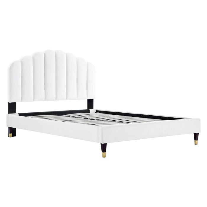 Daisy Performance Velvet Platform Bed Wood and Gold Legs