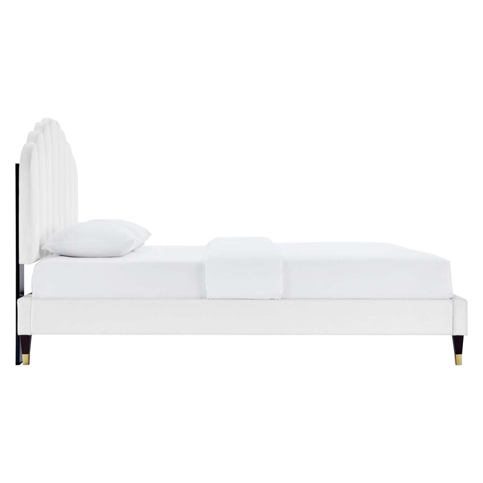 Daisy Performance Velvet Platform Bed Wood and Gold Legs