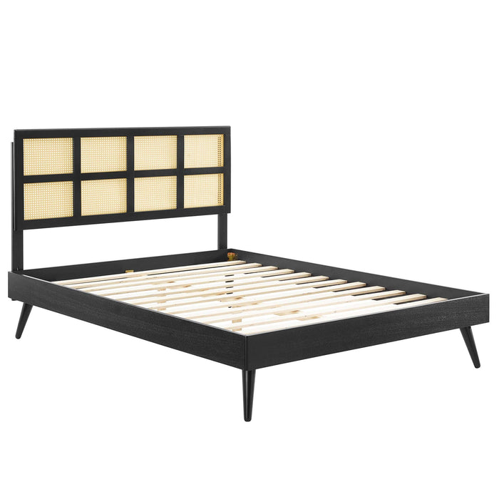 Sidney Cane and Wood Platform Bed With Splayed Legs