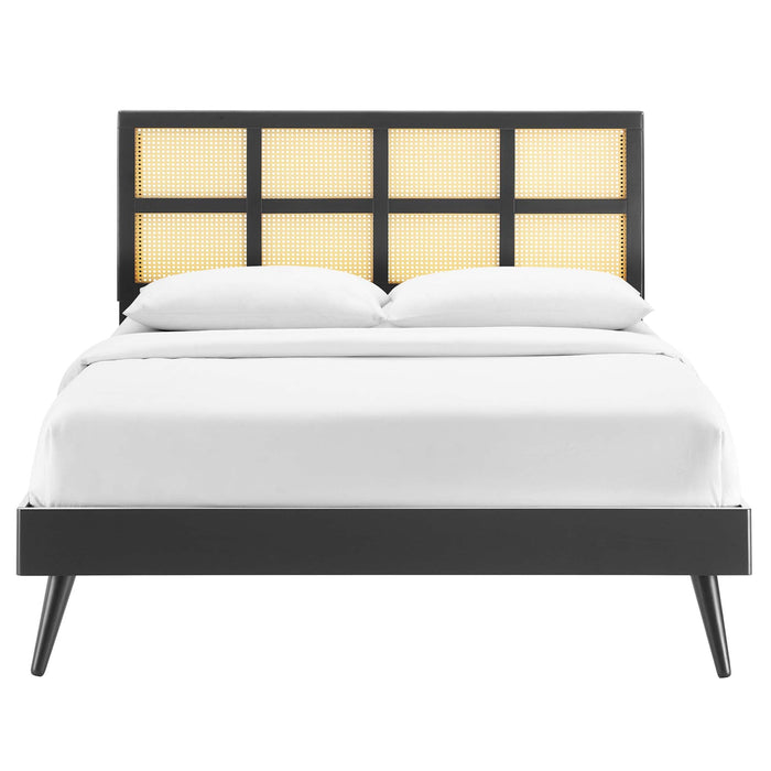 Sidney Cane and Wood Platform Bed With Splayed Legs