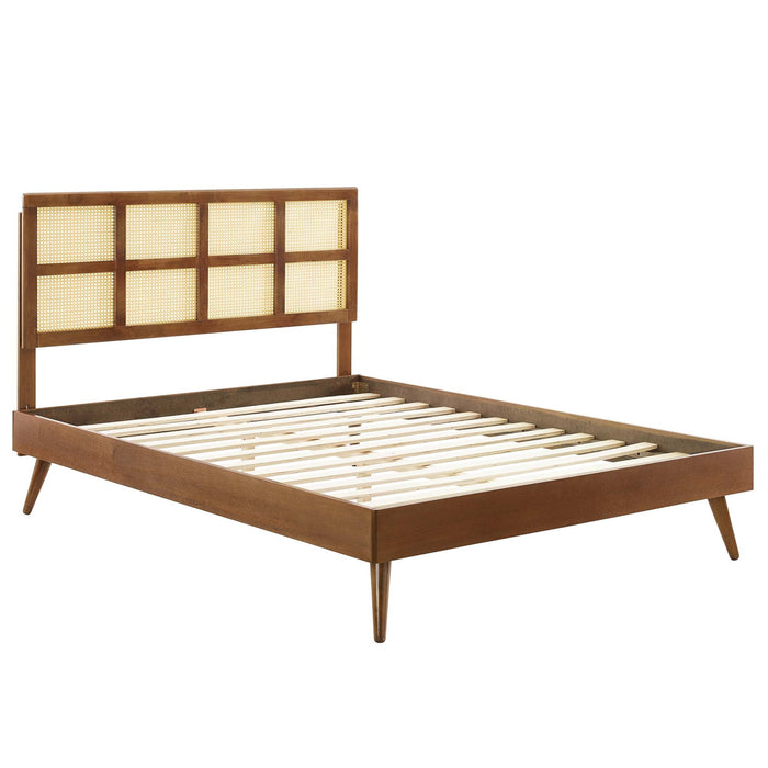 Sidney Cane and Wood Platform Bed With Splayed Legs