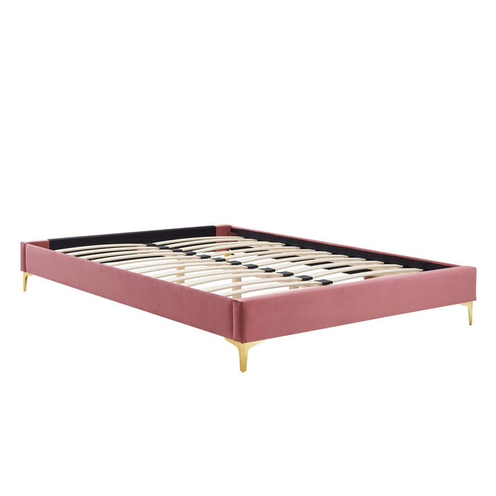 Adelaide Performance Velvet Platform Bed With Gold Metal Legs