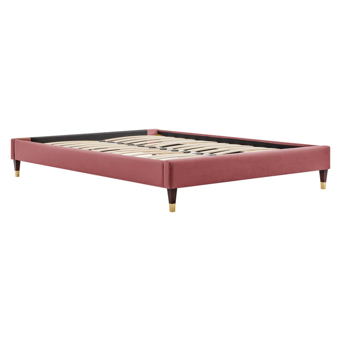 Adelaide Performance Velvet Platform Bed With Wood and Gold Metal Legs