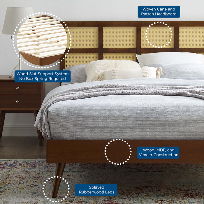 Sidney Cane and Wood Platform Bed With Splayed Legs