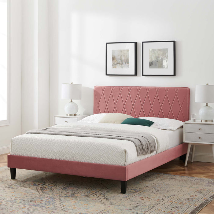 Phillipa Performance Velvet Platform Bed With Black Wood Legs