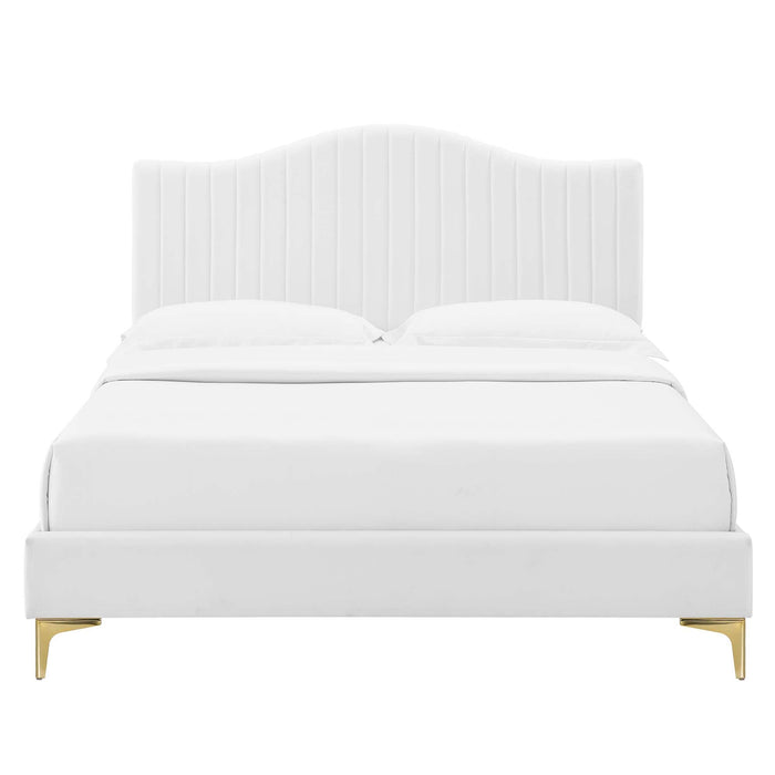 Juniper Channel Tufted Performance Velvet Platform Bed With Gold Metal Legs